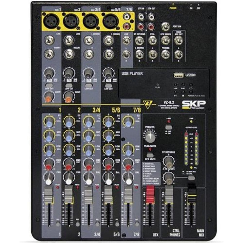 Mesa de Som SKP VZ-8.2 220V - Mixer com USB e 8 Canais