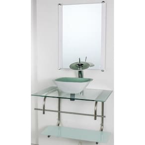 Gabinete De Vidro P/Banheiro Inox 60Cm Cuba Quadrada Cqp Bco