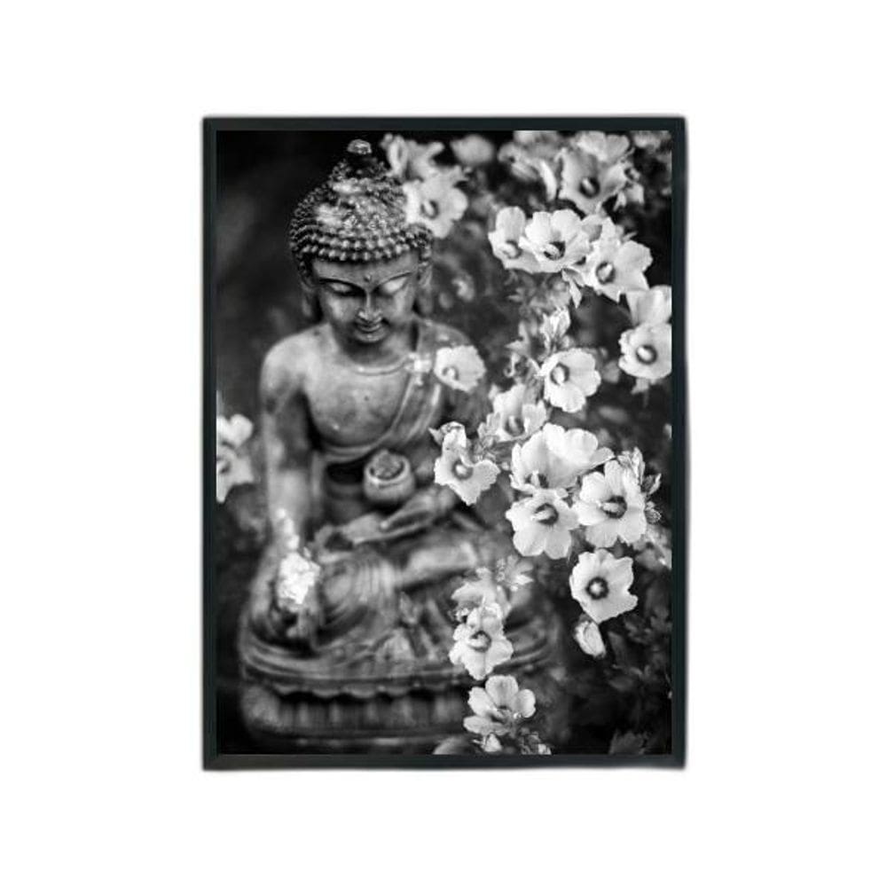Quadro Fotografia Buda 33X24Cm - Com Vidro Moldura Preta