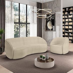 Conjunto Sofá Sala De Estar Bipartido 318cm E Poltrona Clarke Bouclê Bege G45 - Gran Belo