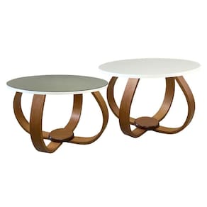Conjunto Mesa De Centro E Lateral Pés Cebola Composê Espelhada Branco
