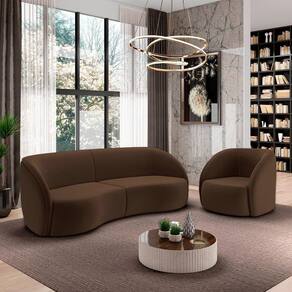 Conjunto Sofá Sala De Estar Bipartido 288cm E Poltrona Clarke Veludo Marrom G45 - Gran Belo