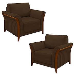 Kit 2 Poltronas Decorativas Sala De Estar 102cm Pés Madeira Roya M22 Veludo Marrom - Mpozenato
