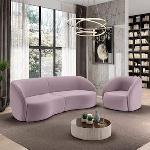 Conjunto Sofá Sala De Estar Bipartido 318cm E Poltrona Clarke Veludo Rosê G45 - Gran Belo