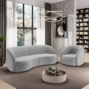 Conjunto Sofá Sala De Estar Bipartido 288cm E Poltrona Clarke Veludo Cinza G45 - Gran Belo