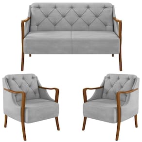 Kit Namoradeira 135cm E 2 Poltronas Decorativas Capitonê Lapa M22 Veludo Cinza - Mpozenato
