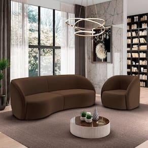 Conjunto Sofá Sala De Estar Bipartido 318cm E Poltrona Clarke Veludo Marrom G45 - Gran Belo