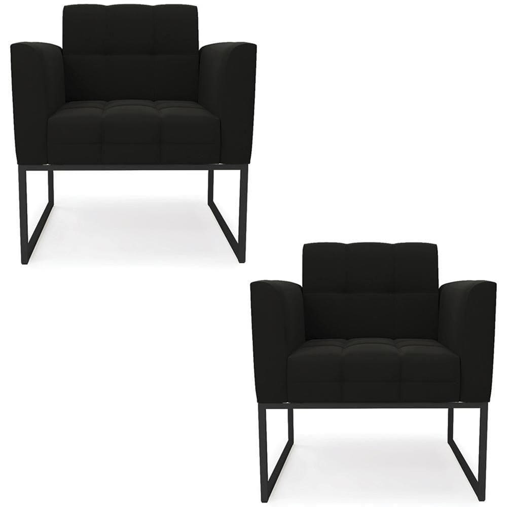Poltrona Base Industrial Preto Kit 2 Ana Suede Preto - Ibiza