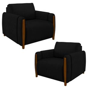 Kit 2 Poltronas Decorativas Para Sala De Estar 98cm Amaranto M22 Veludo Preto - Mpozenato