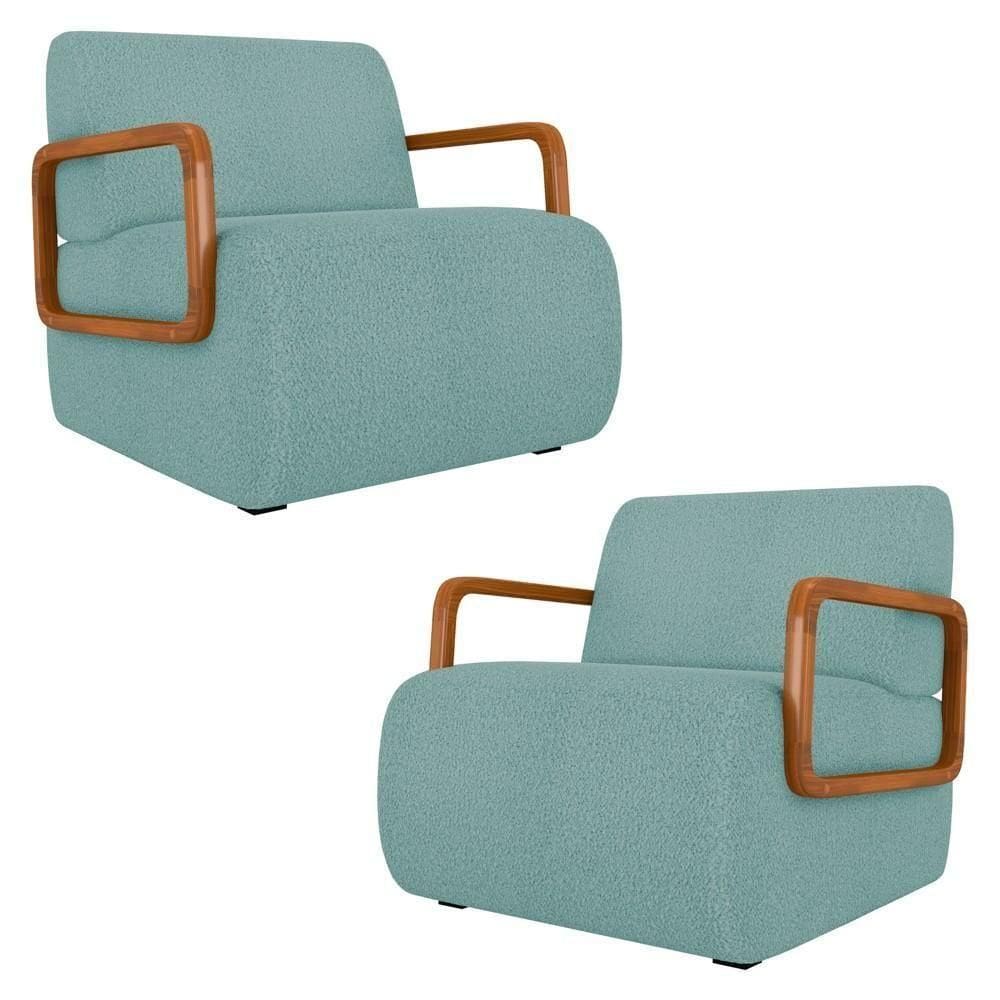 Poltrona Decorativa Orgânica Para Sala Kit 2 Belarus K04 Bouclê Azul - Mpozenato