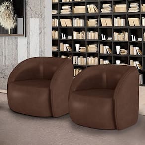 Kit 2 Poltronas Decorativas Sala De Estar Clarke Pu Marrom Manchado G45 - Gran Belo