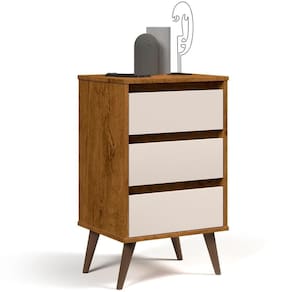 Mesa De Cabeceira Pés Retrô 3 Gavetas 43cm Wood Freijó/off - Ej Móveis