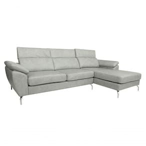 Sofá De Couro Hannover 3 Lugares Com Chaise Direita - Soft Gray
