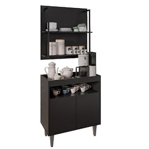 Aparador Cantinho Do Café E Painel 2 Prateleiras Flora M24 Preto - Mpozenato