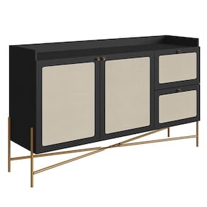 Balcão Aparador Buffet 2 Portas Pé Metal Arlo A10 Nero/dourado - Mpozenato