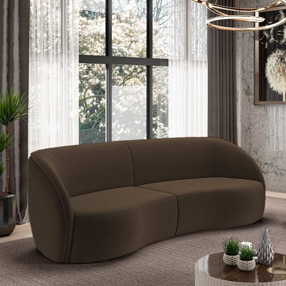 Sofá Decorativo Sala De Estar Bipartido 240cm Clarke Veludo Marrom G45 - Gran Belo