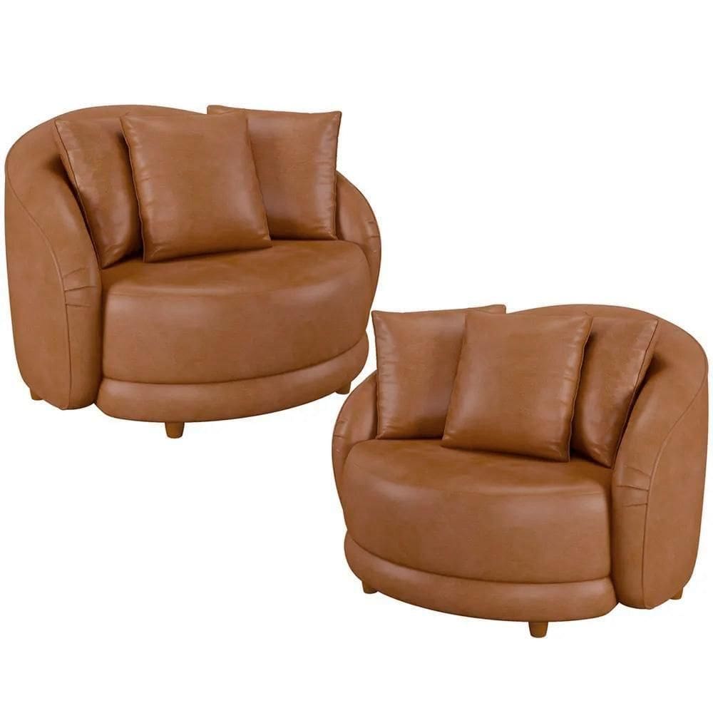 Kit 2 Poltronas Decorativa Para Sala Pés Madeira Kaly M22 Sintético Caramelo - Mpozenato