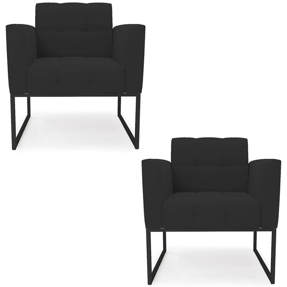 Poltrona Base Industrial Preto Kit 2 Ana Veludo Preto - Ibiza