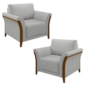 Kit 2 Poltronas Decorativas Sala De Estar 102cm Pés Madeira Roya M22 Linho Cinza - Mpozenato