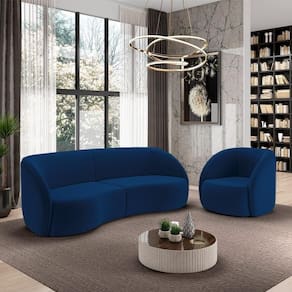 Conjunto Sofá Sala De Estar Bipartido 318cm E Poltrona Clarke Veludo Azul G45 - Gran Belo