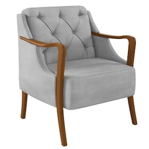 Poltrona Decorativa Para Sala De Estar Capitonê Lapa M22 Veludo Cinza - Mpozenato