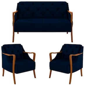 Kit Namoradeira 135cm E 2 Poltronas Decorativas Capitonê Lapa M22 Veludo Azul Marinho - Mpozenato