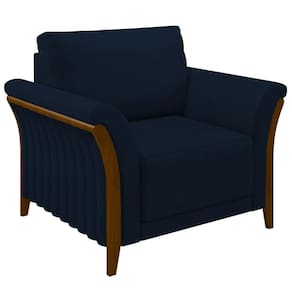 Poltrona Decorativa Sala De Estar 102cm Pés Madeira Roya M22 Veludo Azul Marinho - Mpozenato