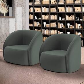 Kit 2 Poltronas Decorativas Sala De Estar Clarke Veludo Grafite G45 - Gran Belo