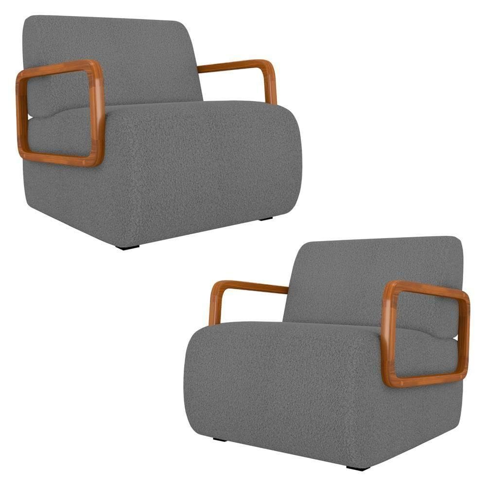 Poltrona Decorativa Orgânica Para Sala Kit 2 Belarus K04 Bouclê Cinza - Mpozenato