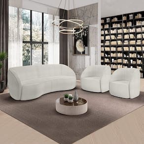 Conjunto Sofá Sala De Estar Bipartido 288cm E 2 Poltronas Clarke Bouclê Offwhite G45 - Gran Belo