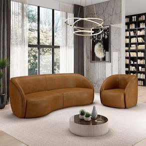 Conjunto Sofá Sala De Estar Bipartido 288cm E Poltrona Clarke Pu Caramelo Manchado G45 - Gran Belo