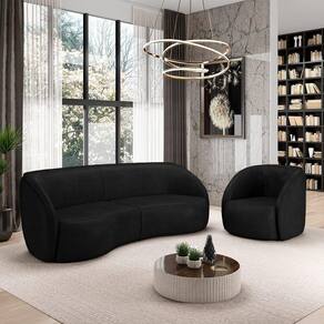 Conjunto Sofá Sala De Estar Bipartido 318cm E Poltrona Clarke Pu Preto Manchado G45 - Gran Belo