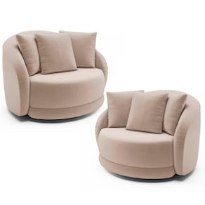 Kit 2 Poltronas Decorativa Giratória Para Sala Kaly M22 Veludo Bege - Mpozenato