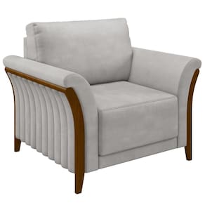Poltrona Decorativa Sala De Estar 102cm Pés Madeira Roya M22 Veludo Cinza - Mpozenato