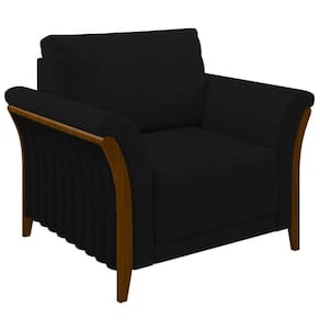 Poltrona Decorativa Sala De Estar 102cm Pés Madeira Roya M22 Veludo Preto - Mpozenato
