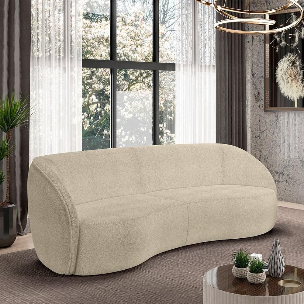 Sofá Decorativo Sala De Estar Bipartido 318cm Clarke Bouclê Bege G45 - Gran Belo