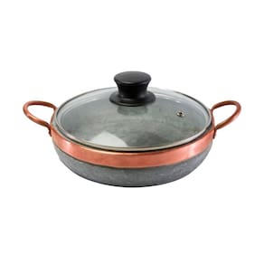 Paella Pedra Sabão Alça De Cobre Com Tampa De Vidro P 20x5cm