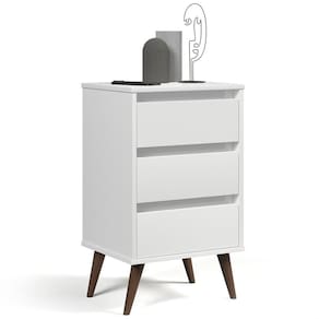 Mesa De Cabeceira Pés Retrô 3 Gavetas 43cm Wood Branco - Ej Móveis