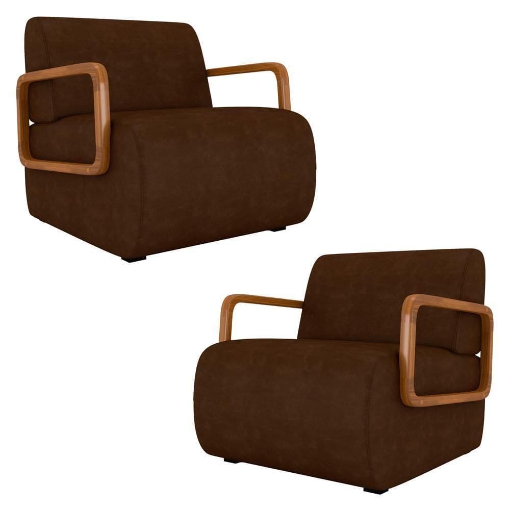 Poltrona Decorativa Orgânica Kit 2 Belarus K04 Sintético Marrom Escuro - Mpozenato