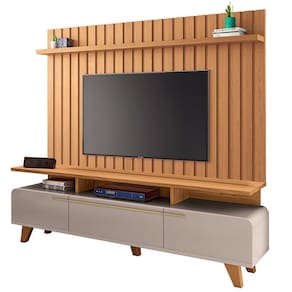 Painel Para 70 Pol Ripado E Rack Bancada Amago H01 Off White/cinamomo - Mpozenato