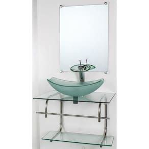 Gabinete De Vidro Banheiro Inox 60Cm Cuba Oval Chanfrada Inc