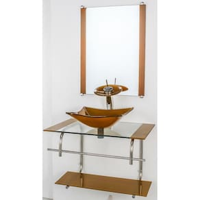 Gabinete De Vidro P/Banheiro Inox 60Cm Cuba Quadrada Dourado
