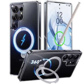 Capa de telefone CASEKOO Crystal Clear 360° Spin Magnetic Stand para Samsung Galaxy S25 Ultra