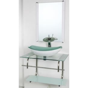 Gabinete Vidro Banheiro Inox 70Cm Cuba Oval Chanfrada Branco