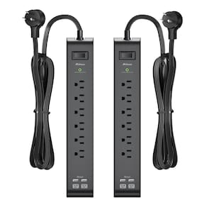 Protetor de sobretensão Power Strip, pacote com 2, 6 tomadas, 4 USB 900J 15A