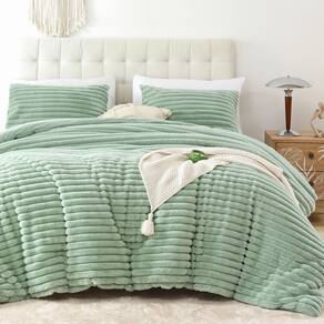 Conjunto de edredom Smoofy Fluffy, tamanho completo, lã verde sálvia, 3 peças