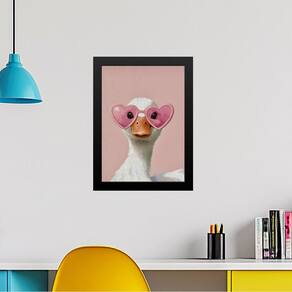 Quadro Decorativo Patinho Com Óculos De Coração 33X24Cm