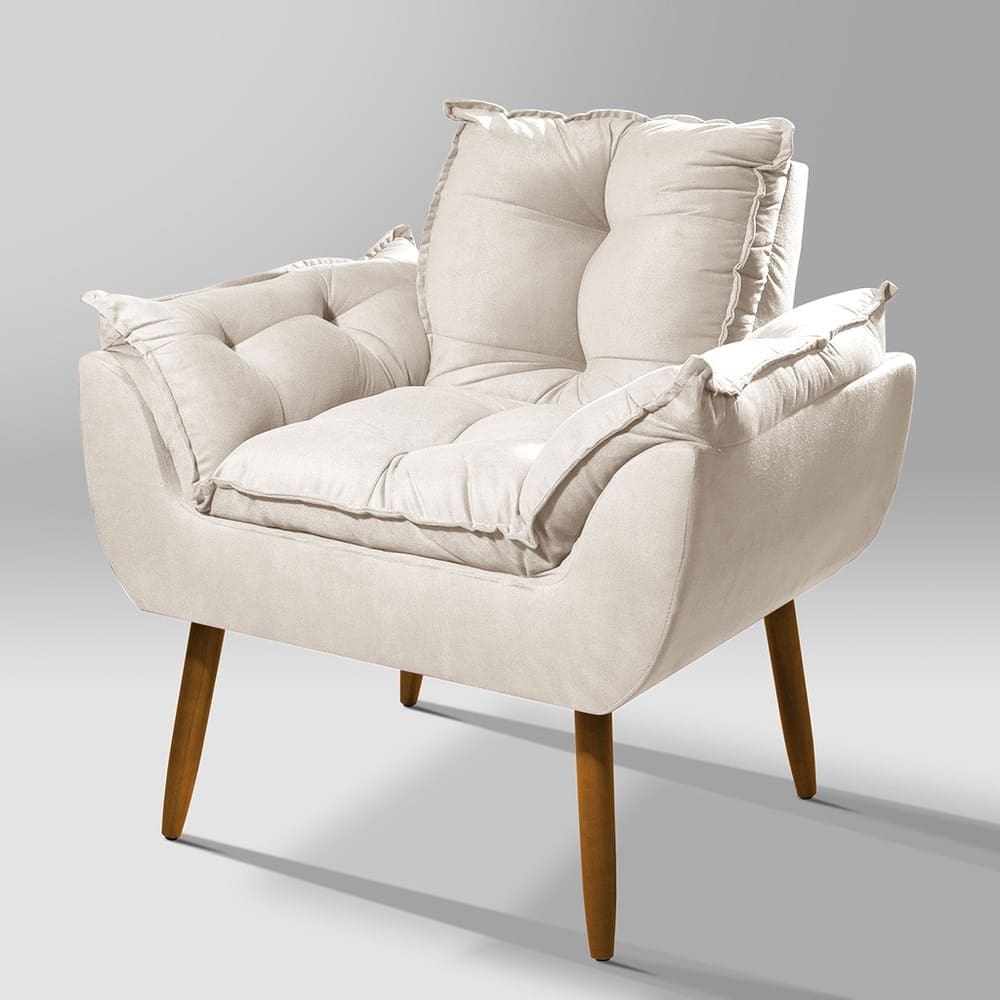 Poltrona para Sala Opala Pés Palitos Suede Bege - Vallisa Decor