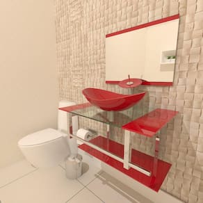 Gabinete De Vidro 70 Cm Iq Inox Com Cuba Oval - Vermelho
