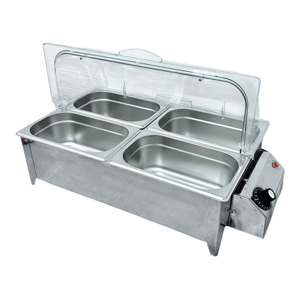 Rechaud Elétrico 750W 4 Cubas Inox Tampa Acrílico 127v